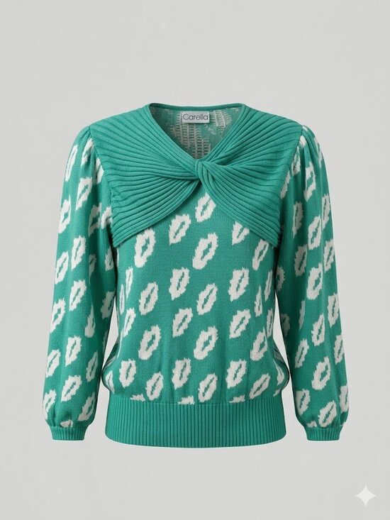 Carella Tops - Vibrant Vintage 80s Carella Italian Knit Sweater – Emerald Green & White